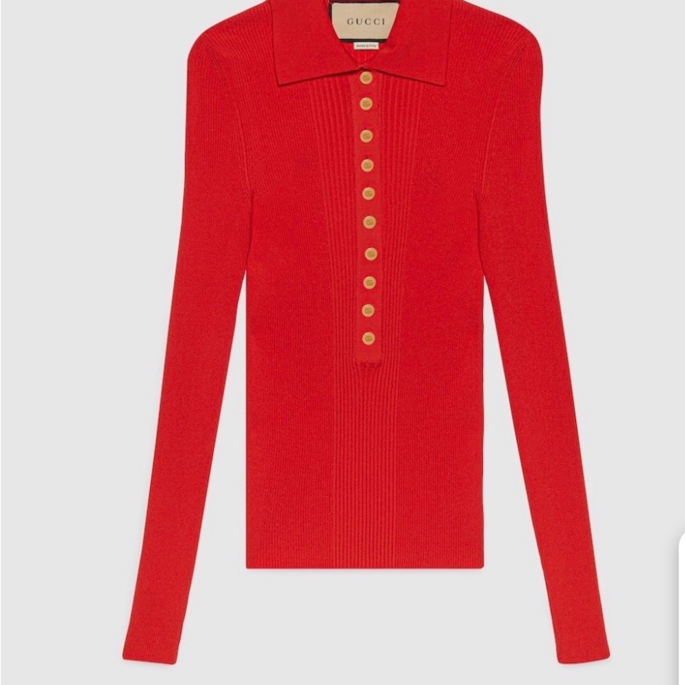 New Gucci Extra fine rib viscose polo red shirt size XS (160/84Y)